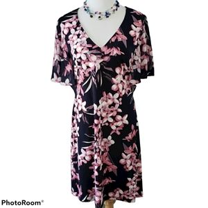 Connected Apparel V-Neck Floral Midi Dress Size 6